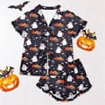 thumbnail image 3 of Womens Halloween Pajamas Seasonal Nightwear Short Sleeve Sleepwear Set Top with Shorts Cozy Loungewear Pajamas for Women Set Black XXL, 3 of 7