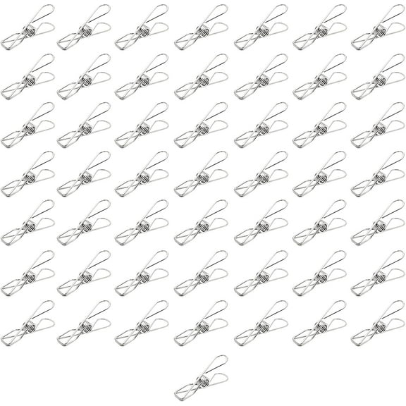 50 Pack Stainless Steel Clothes Pins Heavy Duty, Wire Silver Clothespins, Durable Clothes Pegs, Clothing Clips for Laundry Home Kitchen Outdoor Travel Office