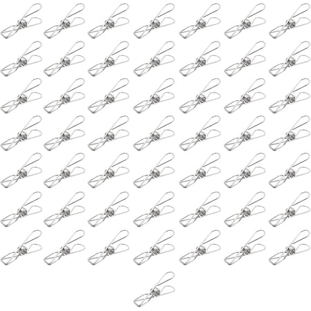 50 Pack Stainless Steel Clothes Pins Heavy Duty, Wire Silver Clothespins, Durable Clothes Pegs, Clothing Clips for Laundry Home Kitchen Outdoor Travel Office