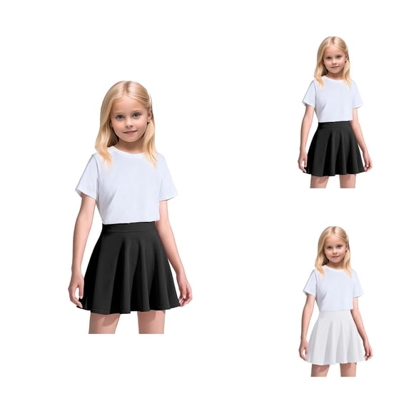Girls Casual Mini High Waist Stretchy Flared Pleated Skater Skirts for Girls 1-16 Years Versatile School Uniform Skirt for Every Day Wear and Parties