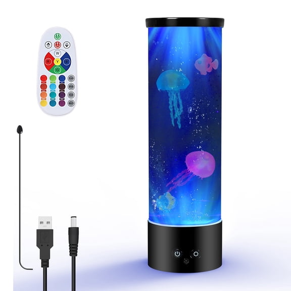 Bubble Aquarium Lamp with Remote, Color Changing Jellyfish Tank with 17 Colors & 4 Lighting Modes, USB/Battery Powered Mood Light for Home Decor, Kids Gift & Relaxation
