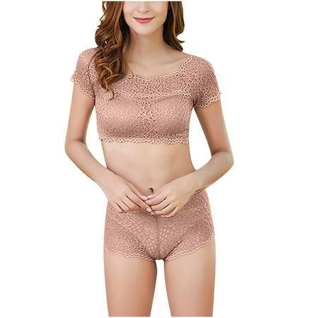 LIaqionyy Women 2 Piece Floral Lace Top and Panty Set Sheer Mesh Tank Top Underwear See Through Sleepwear