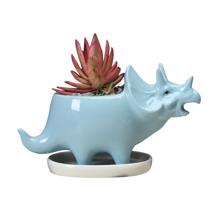 Creative Ceramic Dinosaur Triceratops Flower Pot With Tray Walmart