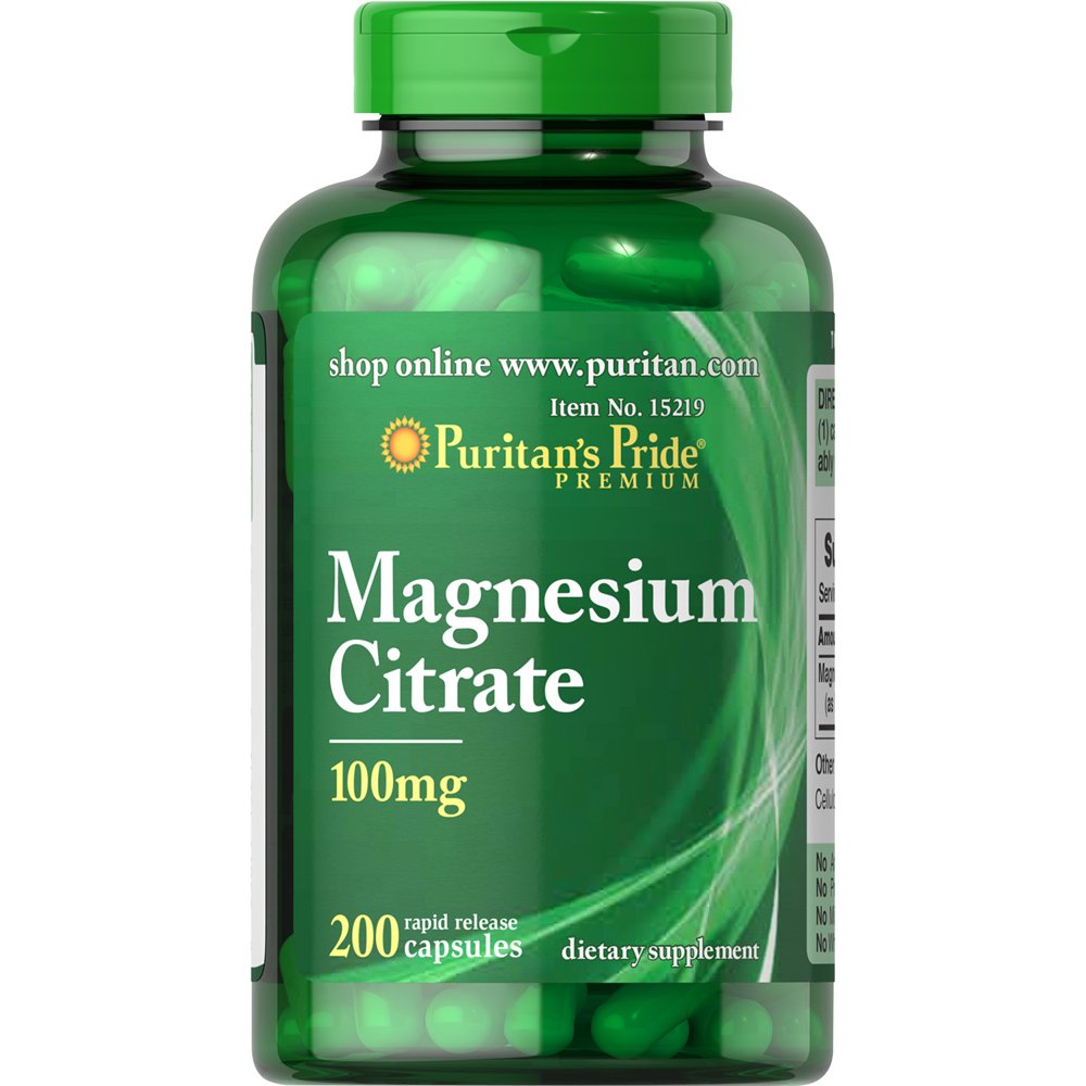 Puritan's Pride Magnesium Citrate Capsules, 100mg, 200 Ct