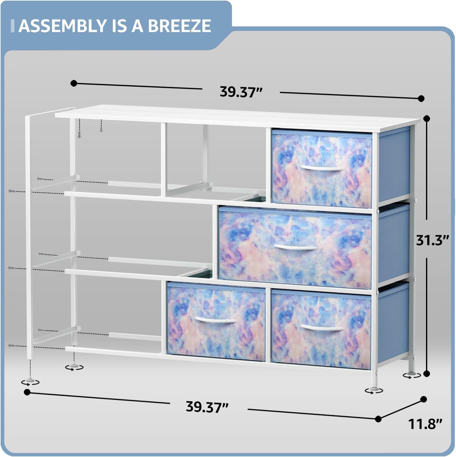 Sorbus Dresser with 8 Fabric Bins Drawers - Kids Furniture Storage Chest for Clothing Toys Organization, Bedroom, Closet (Tie-Dye Blue)