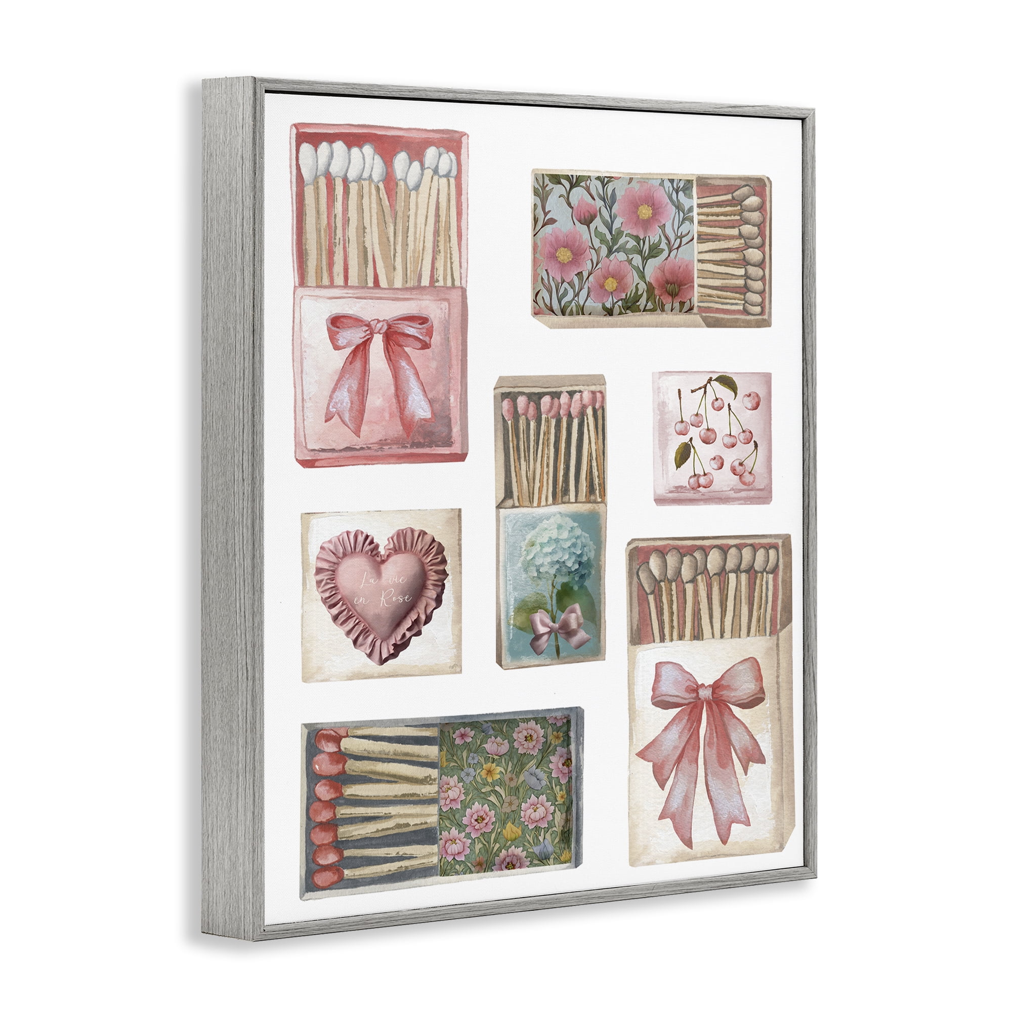 Stupell Industries Vintage Feminine Matchbooks Gray Framed Giclee Art, design by Elizabeth Medley