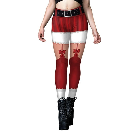 Ugly Christmas Leggings Tights for Women Xmas 3D Printed High Waist Funny Christmas Pants Stretch Holiday Costume (X-Large, Red 11)