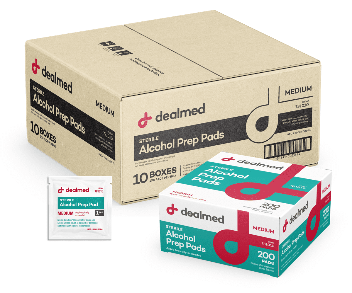 Dealmed Alcohol Prep Pads Medium Size, LatexFree Alcohol Wipes