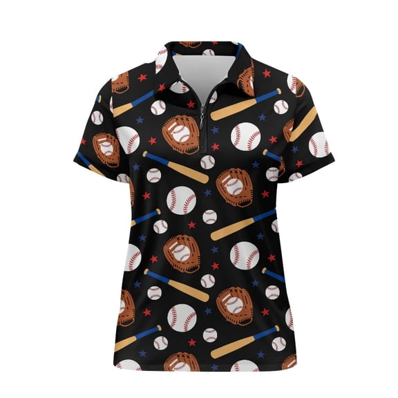 CHAQLIN Moisture Wicking Polo Shirts for Casual Outings Golf Tennis, Polyester Soft Breathable Golf Polo Tops, Baseball Star Pattern
