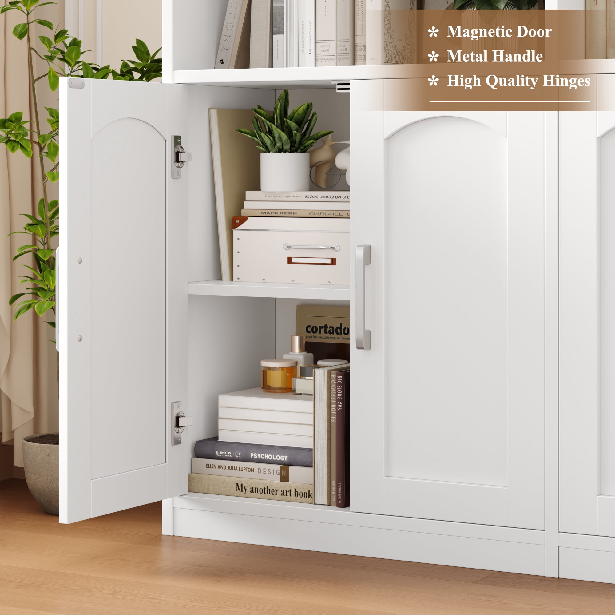 Homfa 73″ Tall Bookcases with Doors, 8 Cubes 6-Tier Double Row Bookshelf, White Bookcase for Living Room Home Office