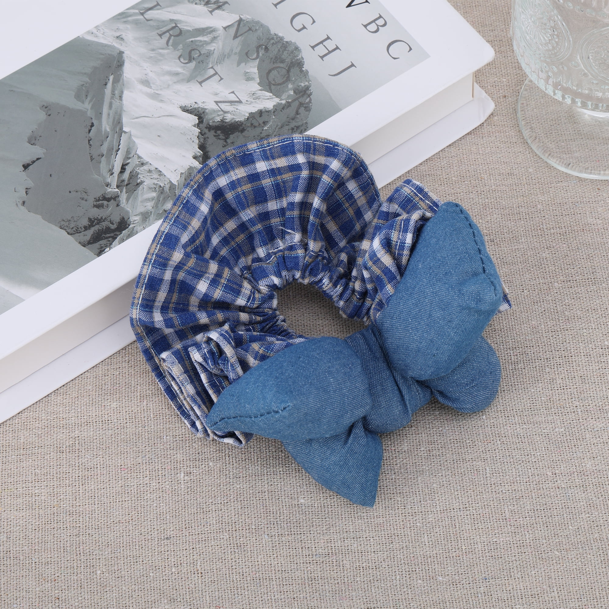 Unique Bargains Bow Denim Hair Ties Fashionable Daily Use Blue Light Plaid