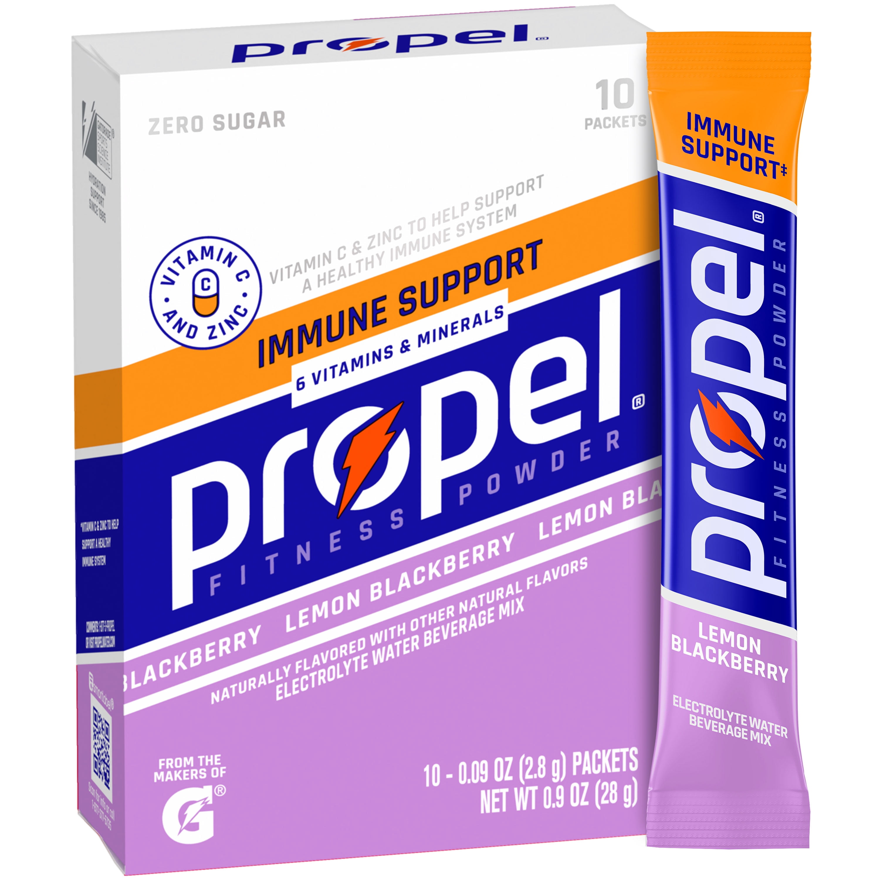 (12 pack) Propel Immune Support Electrolyte Lemon Blackberry, Powered Energy Drink Mix Powder, 0.9 oz, 10 Count Packets