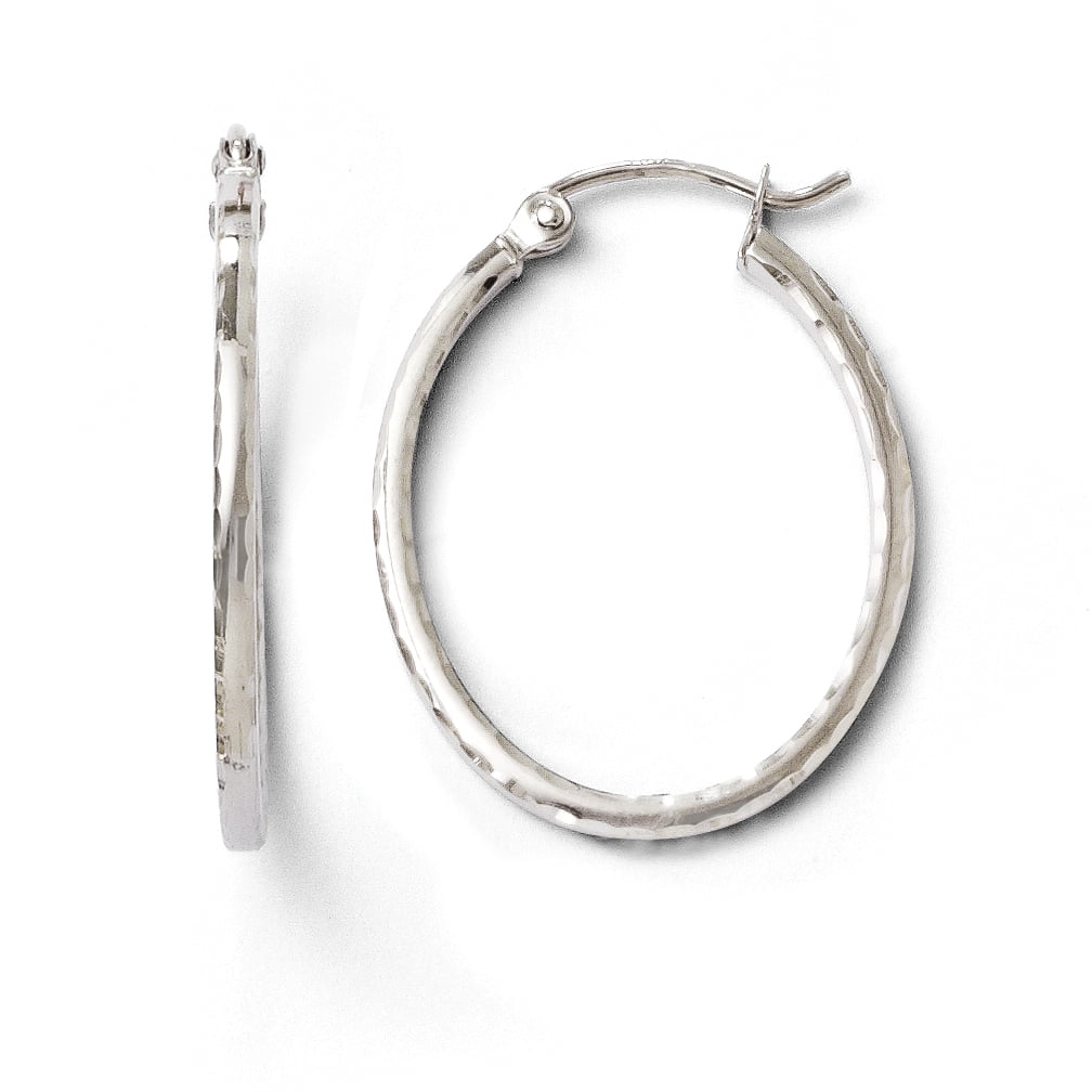 Shirin Diamond Jewelry - 10K White Gold Diamond-cut Hinged Hoop ...