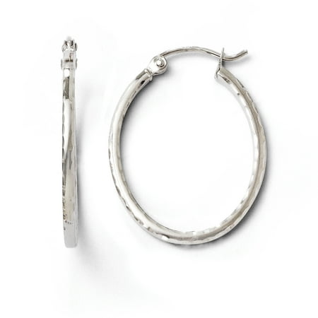 - 10K White Gold Diamond-cut Hinged Hoop Earrings