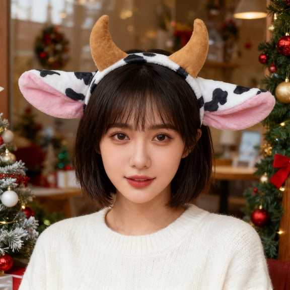 Plush Cow Headband Cute Plush Cow Horn Ear Dress Up Hair Soft Cloth Party Accessory For Holiday Festival Photo Prop