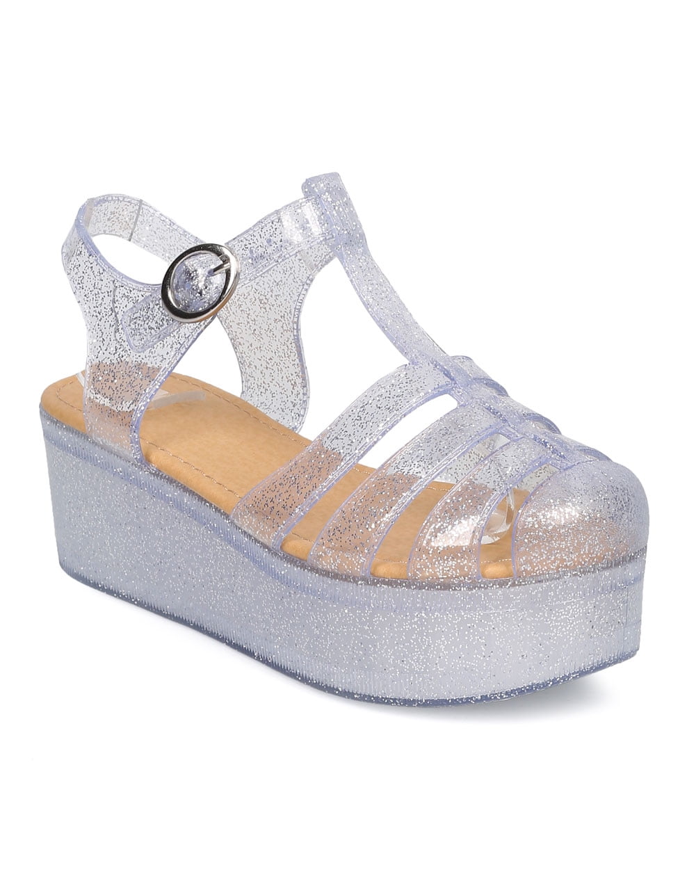 platform jellies glitter