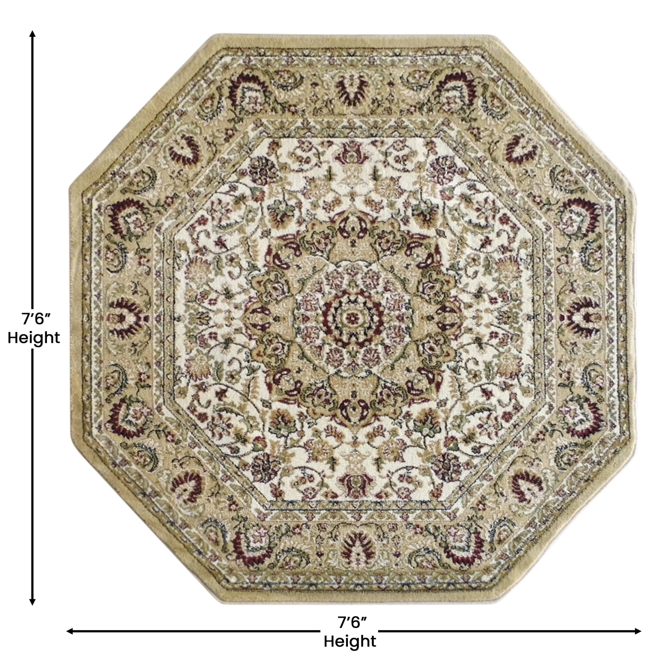 Flash Furniture Mersin Collection Octagonal Traditional Black, Burgundy, Green, Beige, Ivory Area Rug, 7' x 7'