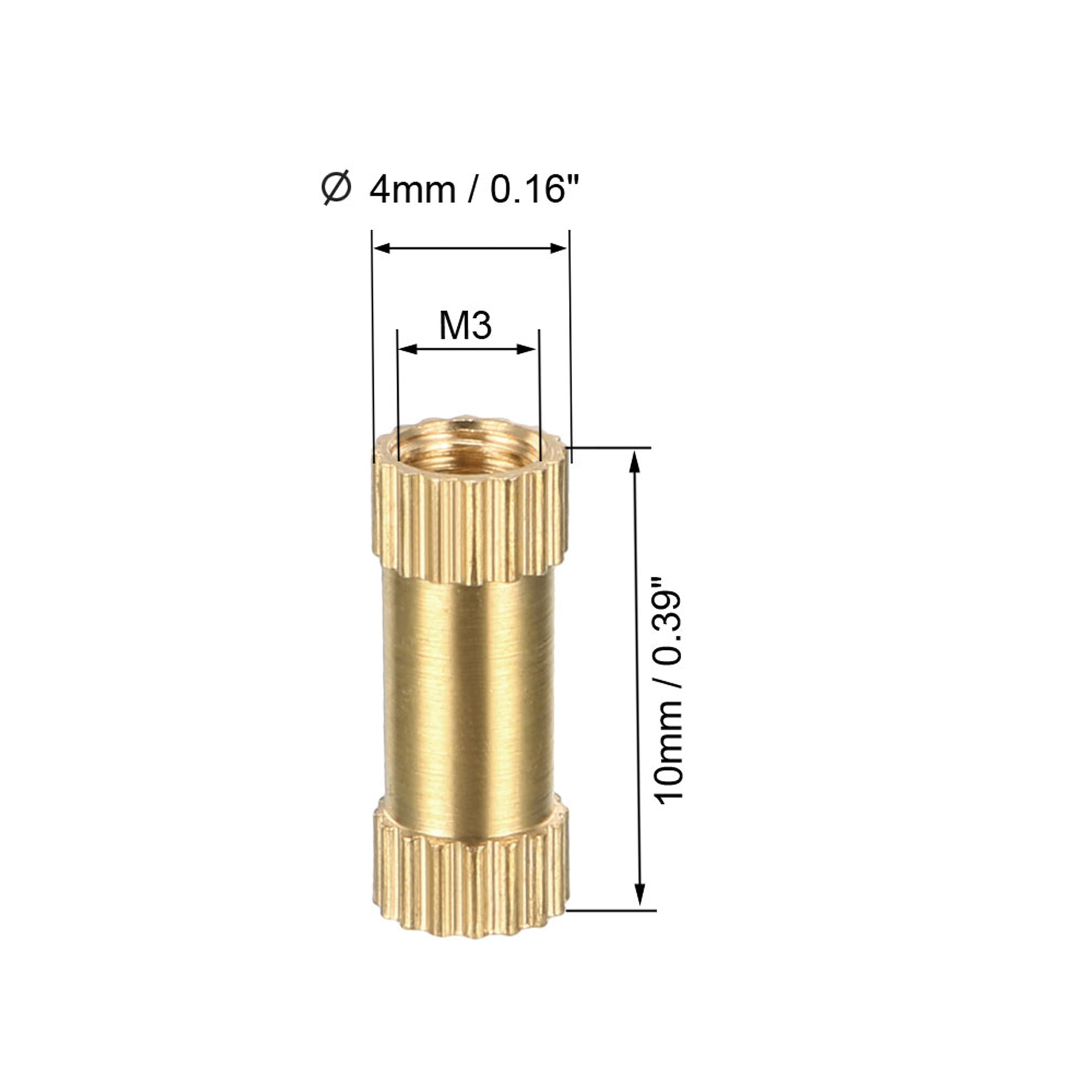 Pack of 50 sourcing map Knurled Threaded Insert M3 x 10mm OD x 4mm L Female Thread Brass Embedment Nuts
