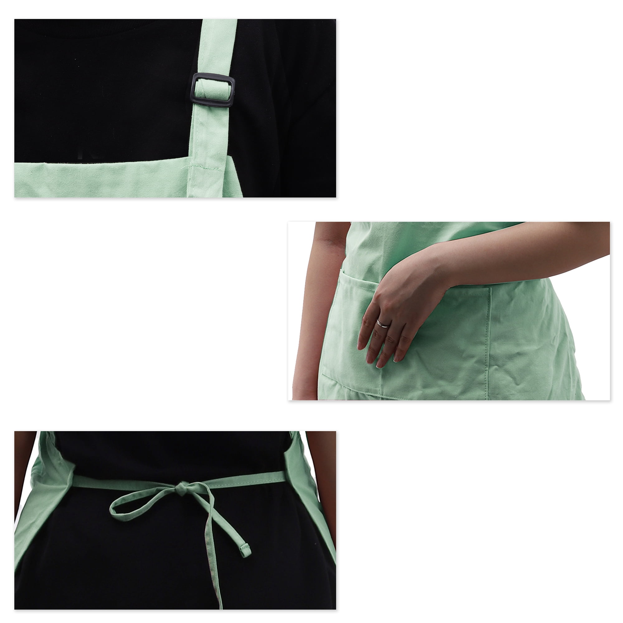Unique Bargains Kitchen Apron with Headband Cotton Apron Green 25.59"x25.2"