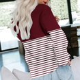 thumbnail image 6 of Cmfcve Sweatshirt for Women Striped Contrast Casual Tunic Tops Crew Neck Long Sleeve Pocket Loose Pullover, 6 of 6