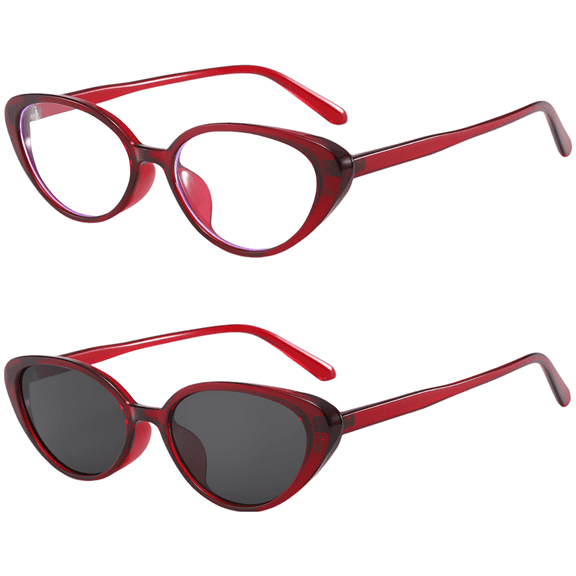 2 Pcs Wine Red Cat Eye Sunglasses, Retro Fashion Women Vintage Fashion Sunglasses Set, Sun Protection, Prescription Ready
