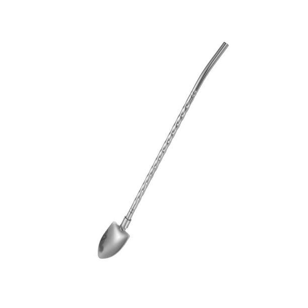 Reusable Spoon Mixing Stirring Spoon with Cleaning Brush Drinking Straw