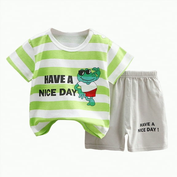 TOWED22 Baby Boy Shorts Set Summer Clothes Toddler Bear Embroidery Striped Short Sleeve Lapel T-shirt Shorts Outfit(Light Green,3-4 Years)
