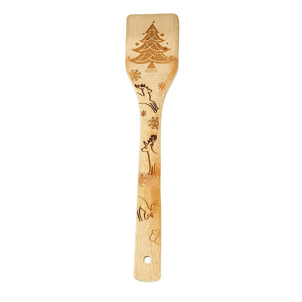 Yhmxh Utensilios de cocina Cuchara de madera Festal, utensilio de cocina y repostería grabado con láser Muebles para cocina Accesorios de cocina Mueble organizador cocina
