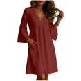 thumbnail image 2 of DuoJiaJ Womens Casual Dress, V Neck Long Sleeve Loose Fit Dresses Red S-2XL, 2 of 7