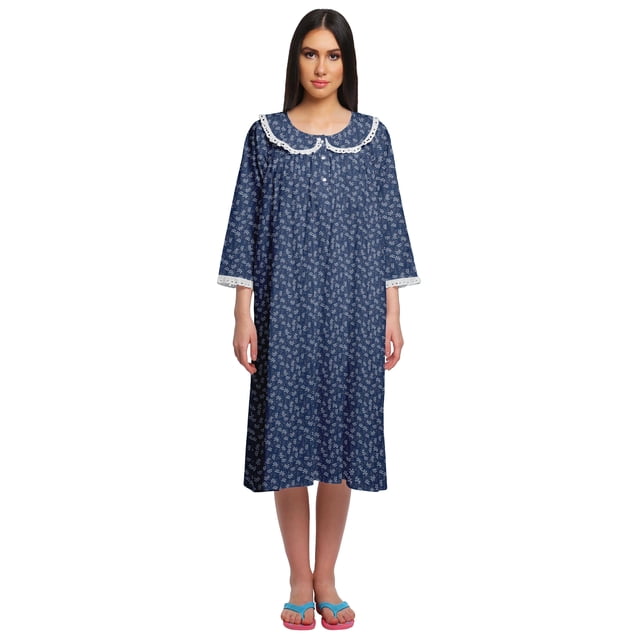 Moomaya Chemise de Nuit Imprimée pour Femmes Longueur Genou en Coton Robe de Nuit Courte