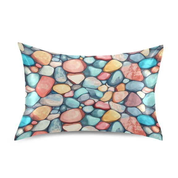 Satin Pillow Case Standard Silk Pillow Cover for Hair and Skin Envelope Closure Colorful Small Stones 20"x26"
