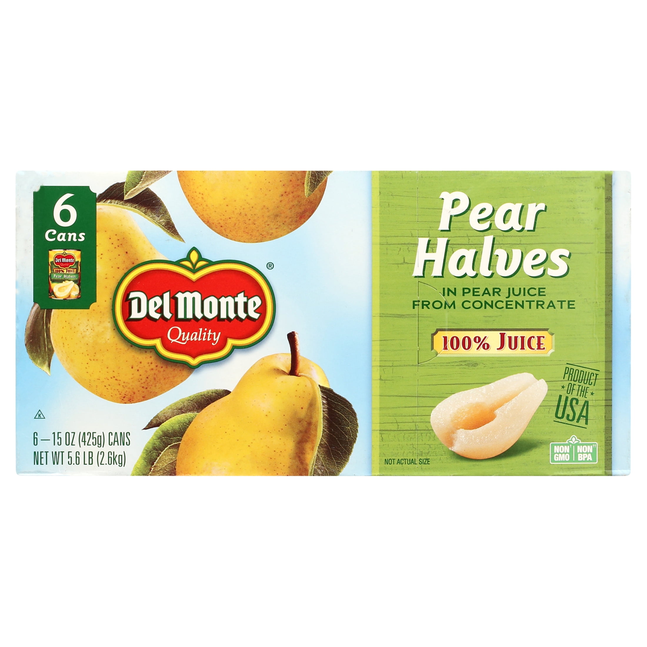(6 Cans) Del Monte Canned Pear Halves, 100% Juice, 15 oz