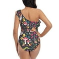 thumbnail image 5 of Easygdp Mushrooms Snails Butterflies Women's One Shoulder Ruffle Monokini Bathing Suits with Removable Chest Pad, Quick Drying - Medium, 5 of 8