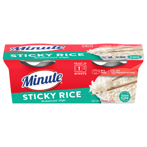 Minute Restaurant-Style Sticky Rice, Microwaveable Rice Cups, No Preservatives, 4.4 oz, 2 Ct