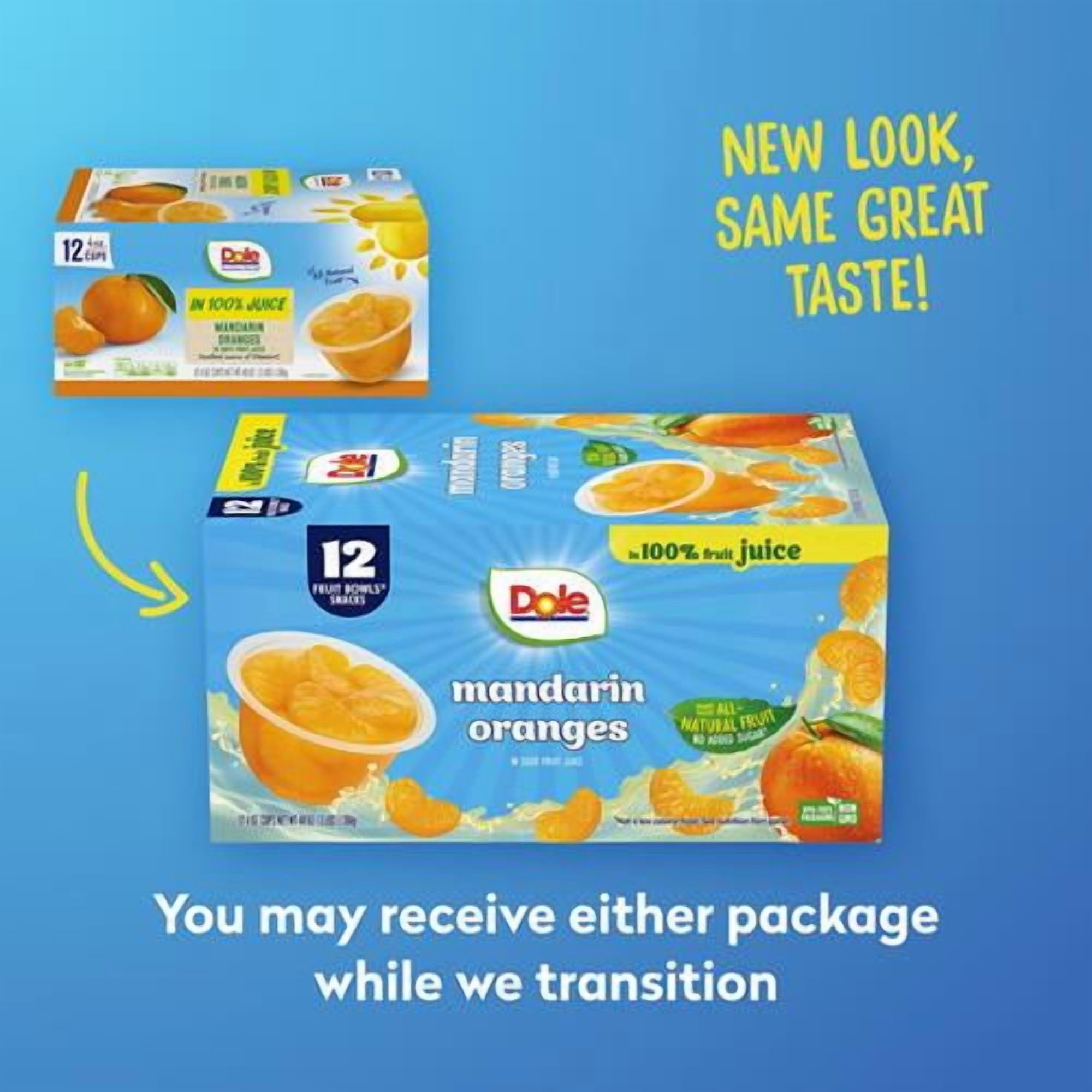 Dole Fruit Bowls Mandarin Oranges In 100% Juice Snacks, 4Oz 12 Total Cups, Gluten & Dairy Free, Bulk Lunch Snacks For Kids & Adults - Pack of 2