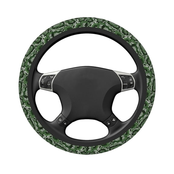 Uemuo Green Snakeskin Printed Car Elastic Steering Wheel Cover - Universal Car Accessory for Diverse Cars Anti-Slip, and Comfortable- 15"