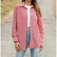 thumbnail image 6 of POROPL Plus Size Tops for Women,Women's Casual Fashion Plaid Color Matching Pocket Button Loose Coat Shirt for Women 2025, 6 of 9