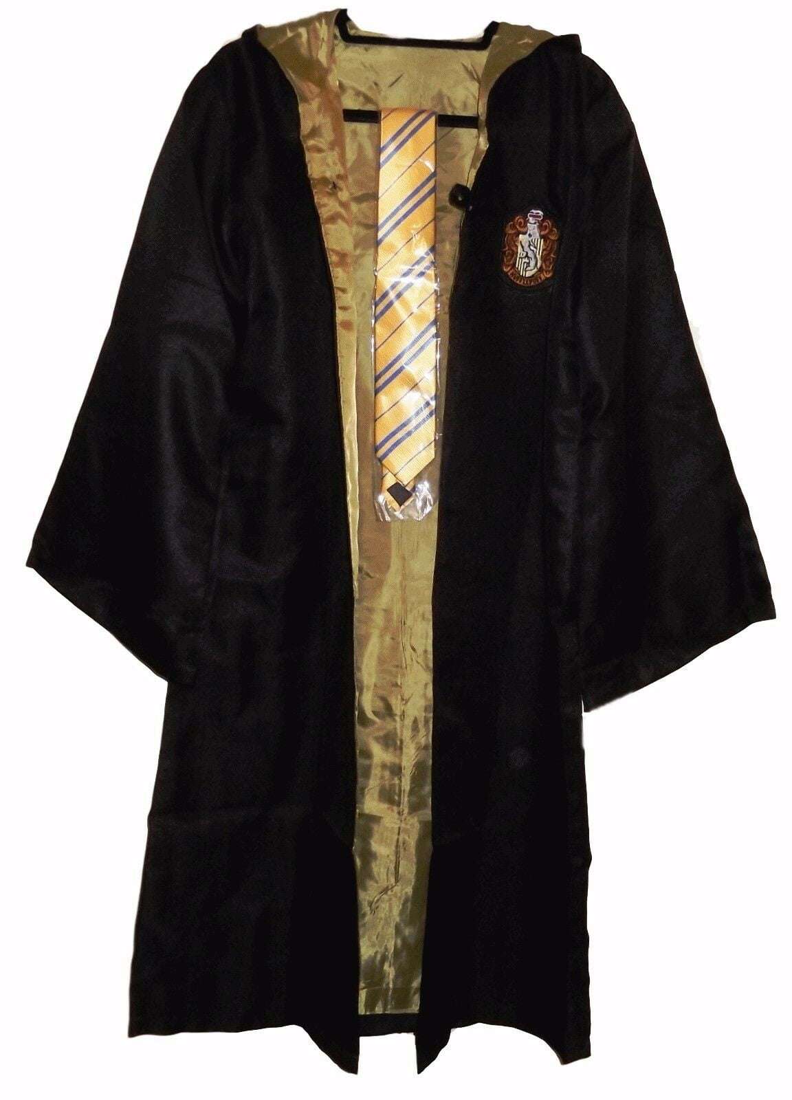 Harry Potter Hufflepuff School Crest Adult Size ROBE w/Hood and Tie