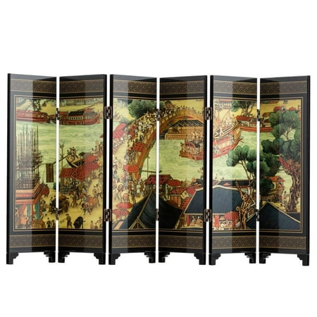 TJ Global 6-Panel Traditional Chinese Art for Home Decoration - Decorative Lacquerware, Home Decor, Lacquer, Oriental, Mini Divider (Qingming)