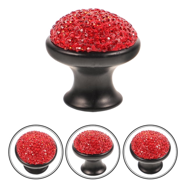 SHOWERORO Poignées de Porte en Strass Design Champignon Noir Poignée de Traction pour Garde-Robe Lot de 1