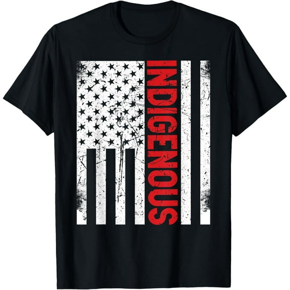 Indigenous Peoples American Flag Native American Heritage T-ShirtMen and women, Black T-shirt, size: Extra large
