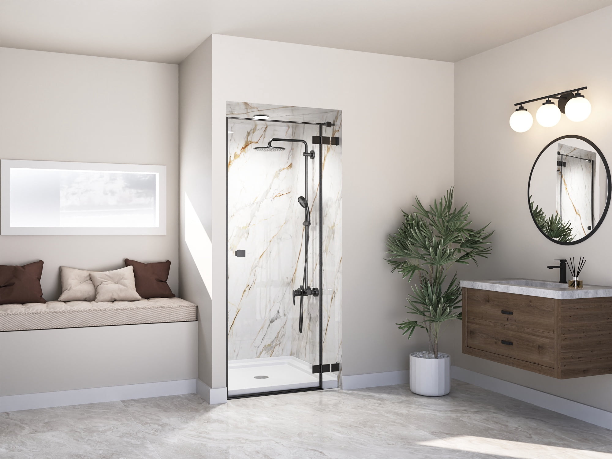 DV-1SB0111 DeerValley 35" L x 35" W Single Threshold Square White Shower Base Center Drain, Non-slip Design