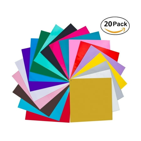 20 Pack 12 X 12 Premium Permanent Self Adhesive Vinyl Sheets-Assorted Colors (Glossy,Metallic and Brushed Metallic) for Cricut,Silhouette Cameo,Craft