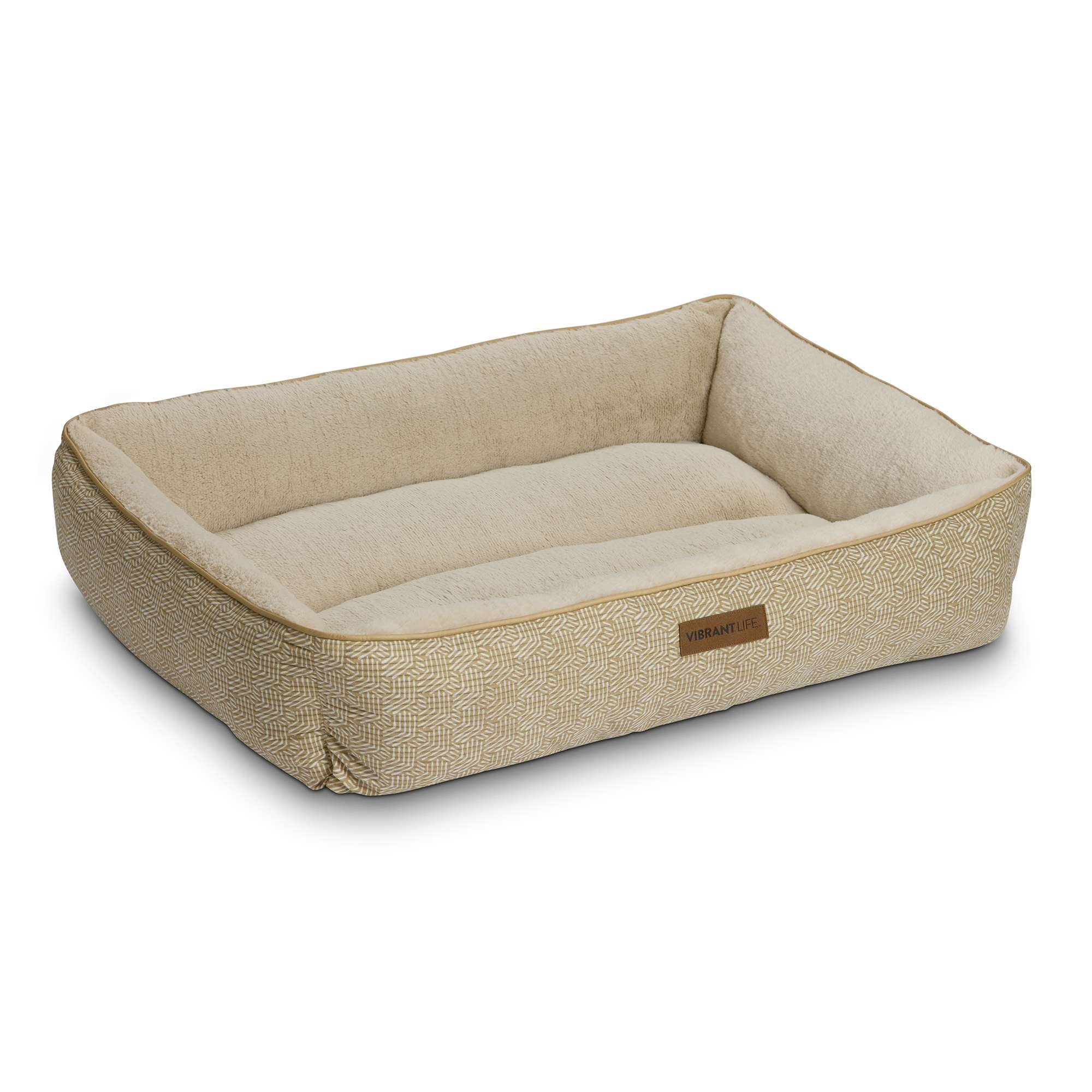 Vibrant Life Extra Large Dog Bed, Bolster Bed for Large Dogs, Extra Large, 42" x 32", Tan