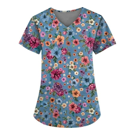 

Mlqidk Women s Scrub Tops Scrub Top Tops Scrub Tops for Women Short Sleeve V Neck Working Uniform with Pockets Purple XXXXL
