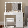 thumbnail image 2 of Ember Interiors Nadia Makeup Vanity Desk with 12 LED Lights, 5 Drawers, USB Charging Station, and Stool, White, 2 of 6