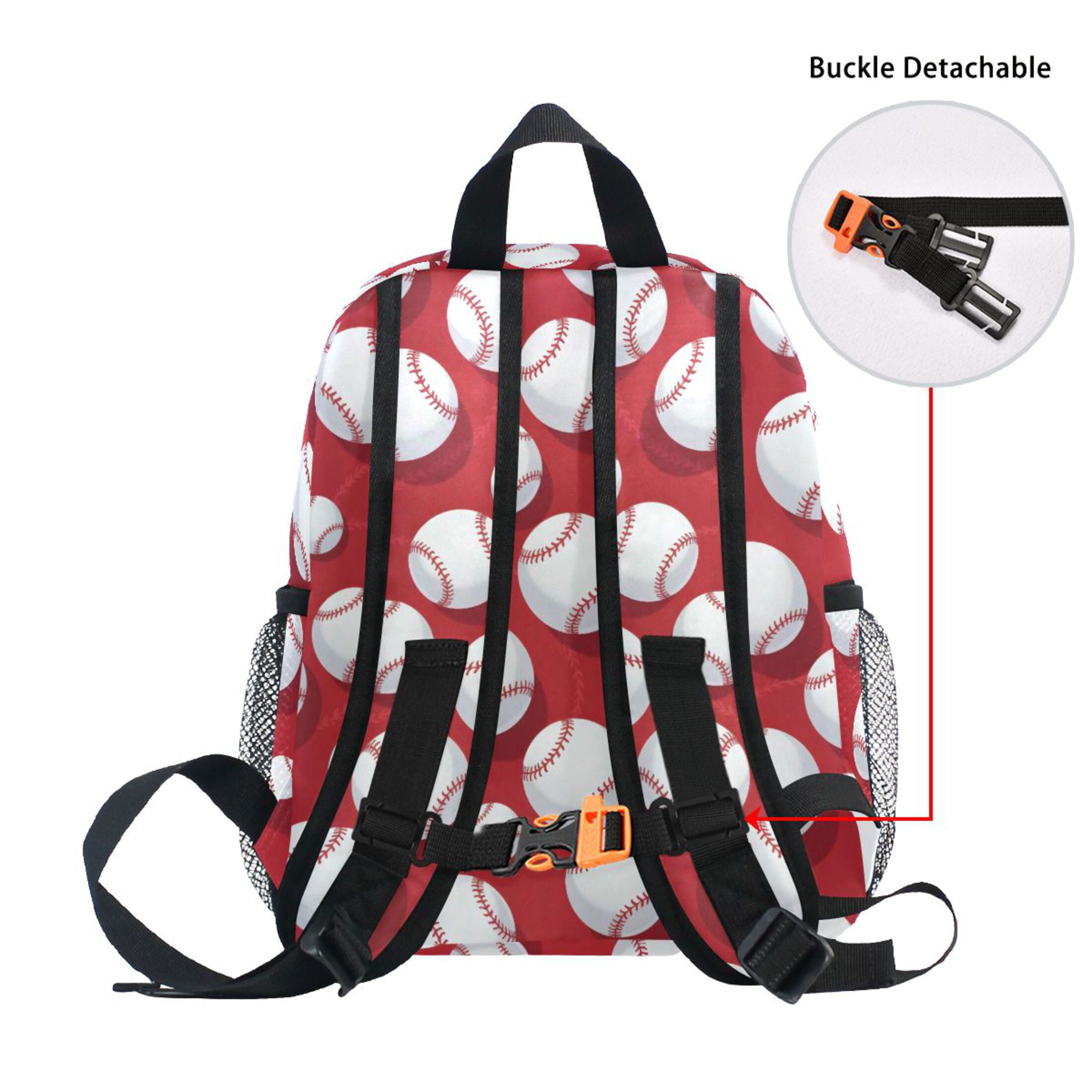 Baseball Exercise Red Pattern Mini Backpack Cute Small Backpack with Chest Strap and Whistle Ages 3-8