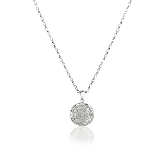 Brilliance Fine Jewelry Sterling Silver Crystal Guadalupe 2-Way-Wear Disc Pendant Necklace, 16" 2"