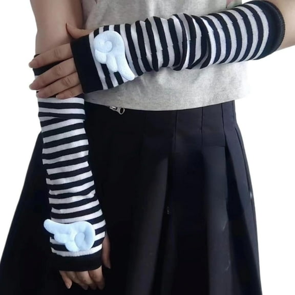 YooGuoGuo Cute Y2K Arm Warmers Kawaii Stripe Half Finger Adorable Accesspties for Teen Girl Glove Gyaru Arm Sleeve Harajuku