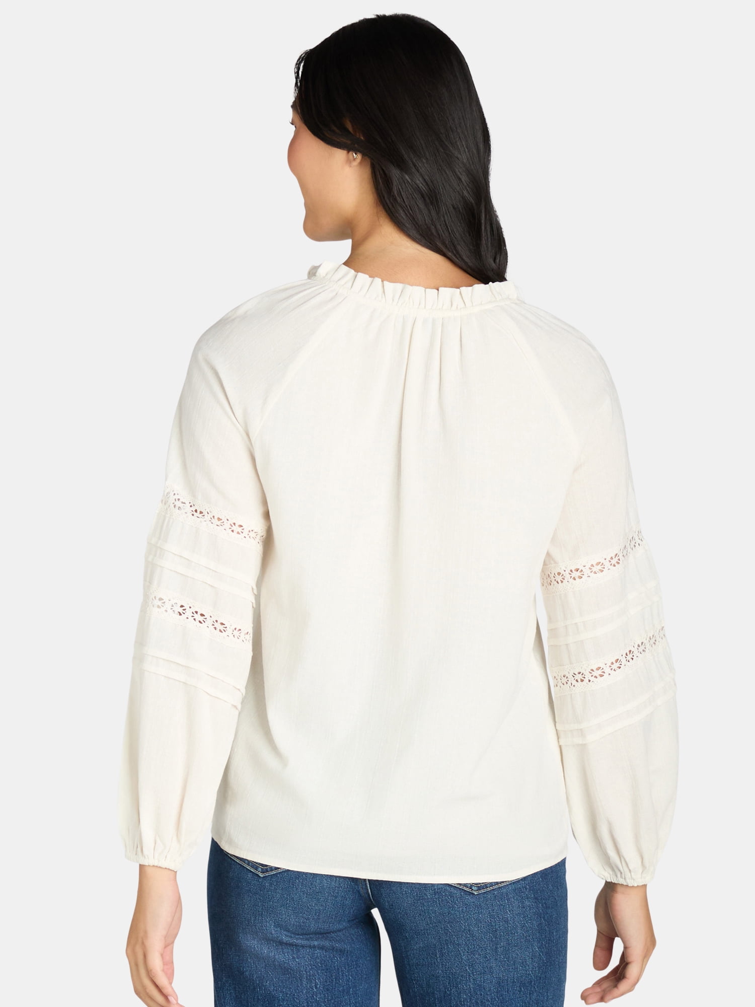 PW LACE TRIM PEASANT BLOUSE